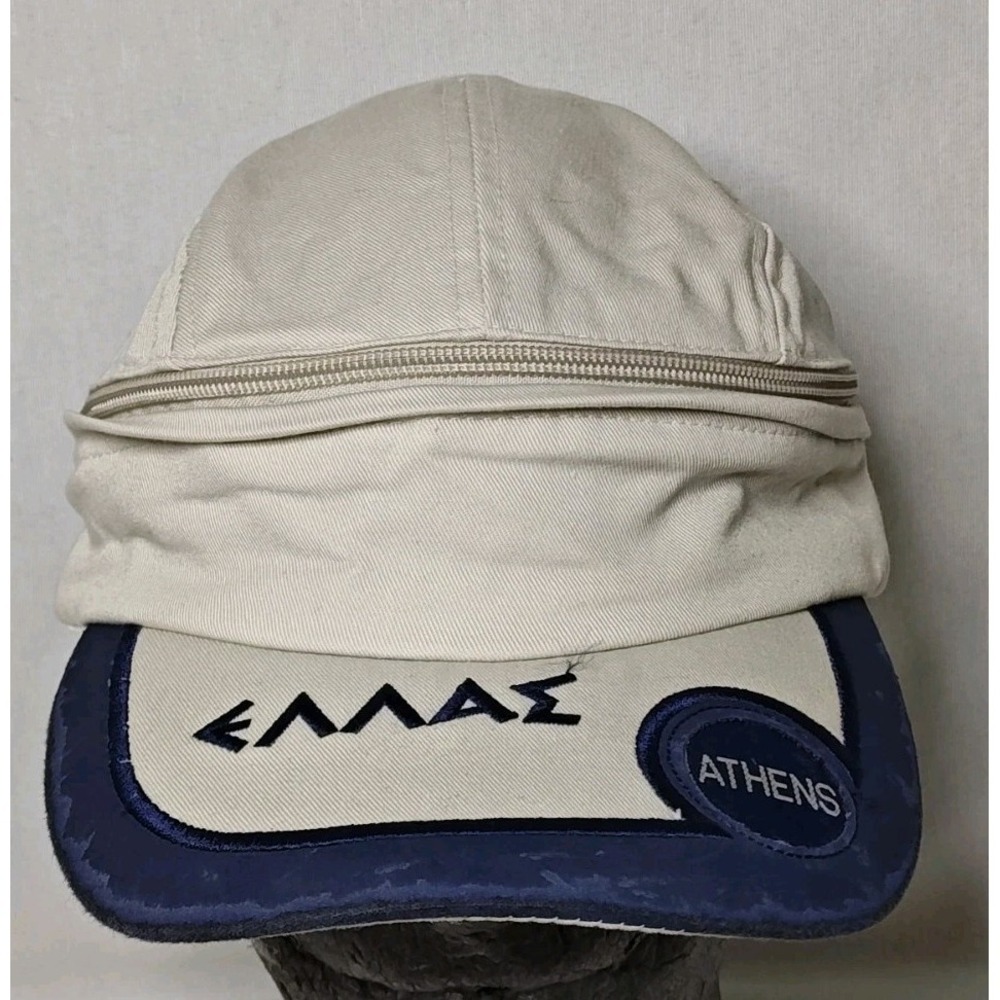 Greece Convertible Cotton Men's‎ Hat Adjustable Cap Tan blue Vintage 57cm
